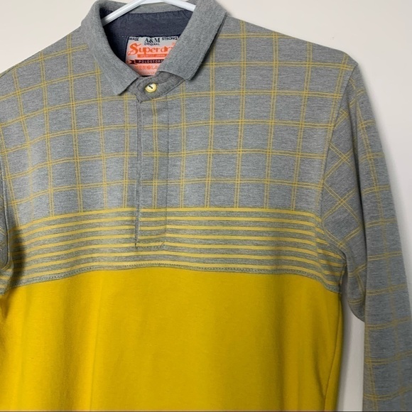 Superdry Long Sleeve Yellow Grey Collared Polo - Picture 9 of 14